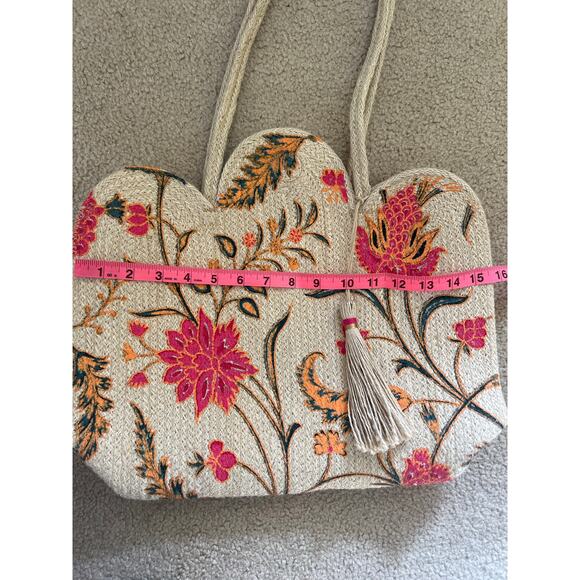 Antik Kraft Tan Floral Purse Shoulder Bag Tote 100% Jute Bohemian Indie Cottage - Picture 8 of 9